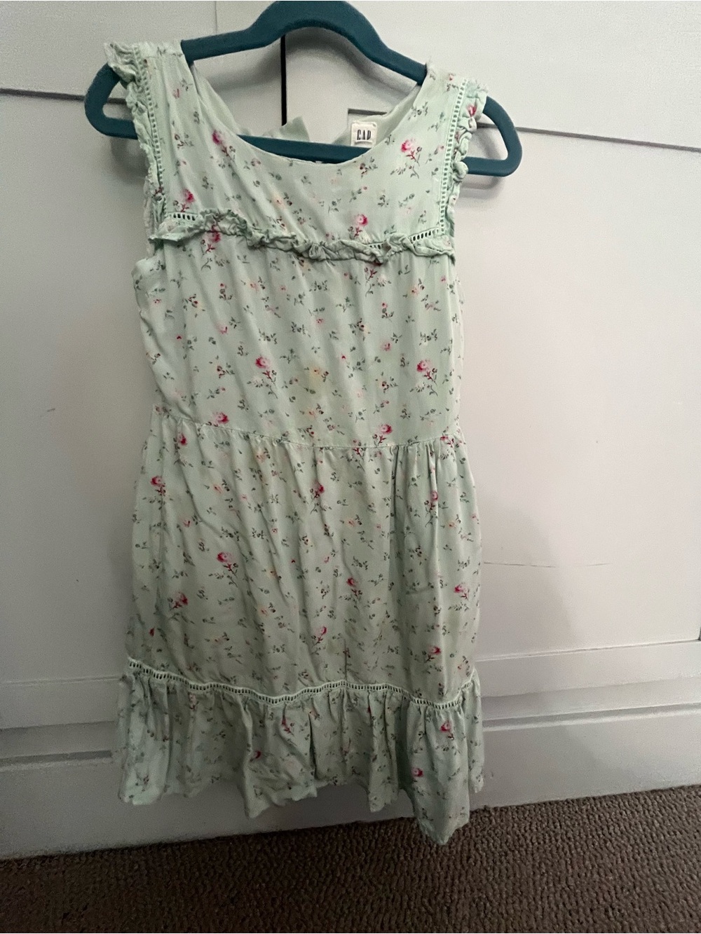 GAP Mint Green Floral Sundress with Pink Blooms